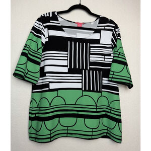 Sunny Leigh Women's Blouse Top Short Sleeve Pull over Size XL Green White Black